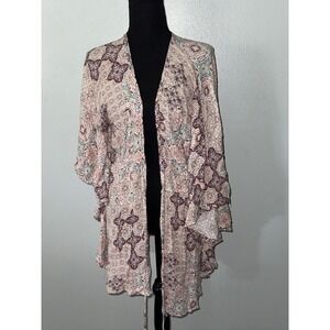 Summer 10 Kimono Duster  1X Floral Paisley Print Tie Waist Bohemian